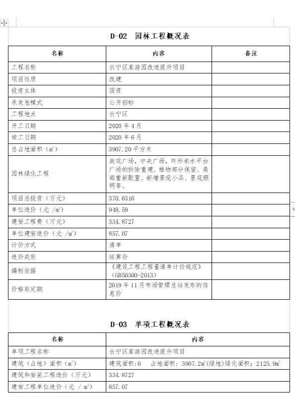长宁区某游园改造提升项目造价指标-预览图1
