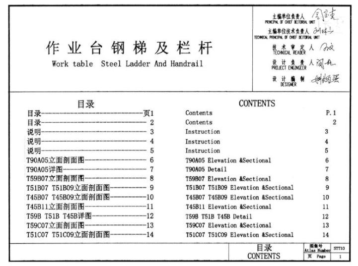 本图集适用于一般工业建筑内外作业台及地坑，也可用于条件相当的民用建筑。本图集可供设计选用和制作安装用。内容包括:梯、梯间平台、栏杆三部分。